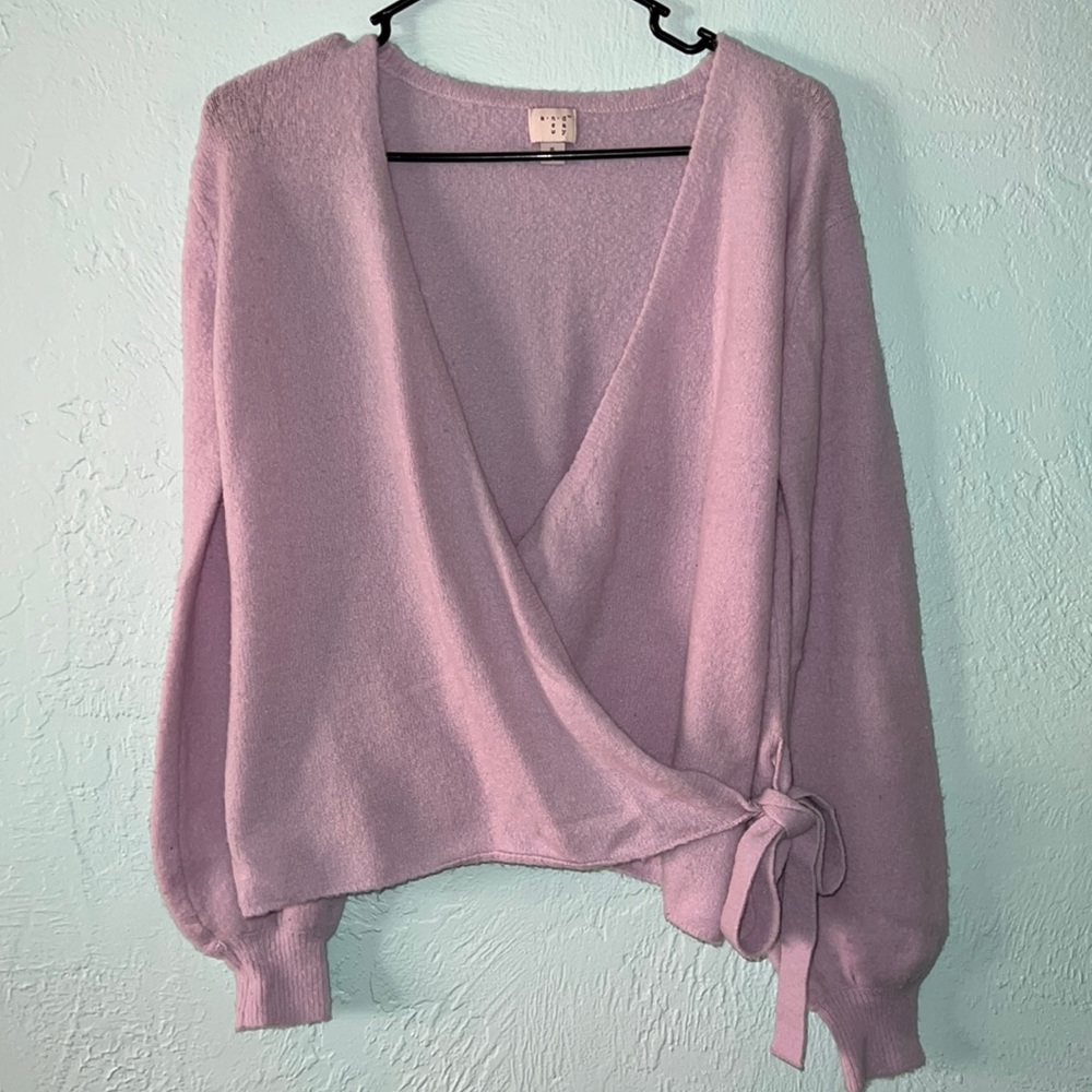 A new day, light purple wrap around sweater, small